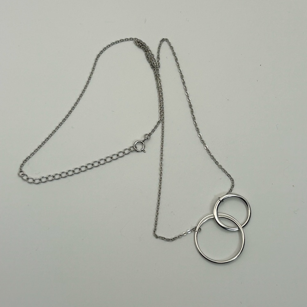 Sterling Silver Double Circle Necklace 18" Dainty Round Link Adjustable Chain - Picture 11 of 11